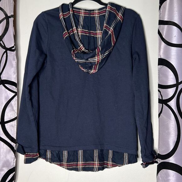 Tommy Hilfiger Womens Layered Plaid Comfy Hoodie Navy Blue Size Small - Picture 8 of 11